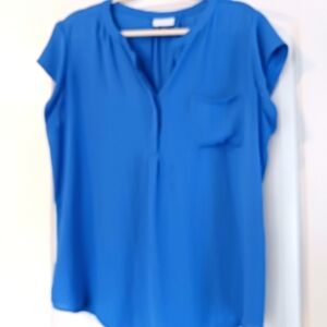 Liz Claiborne Blue Women's Gauzy Flowy Short Sleeve Blouse